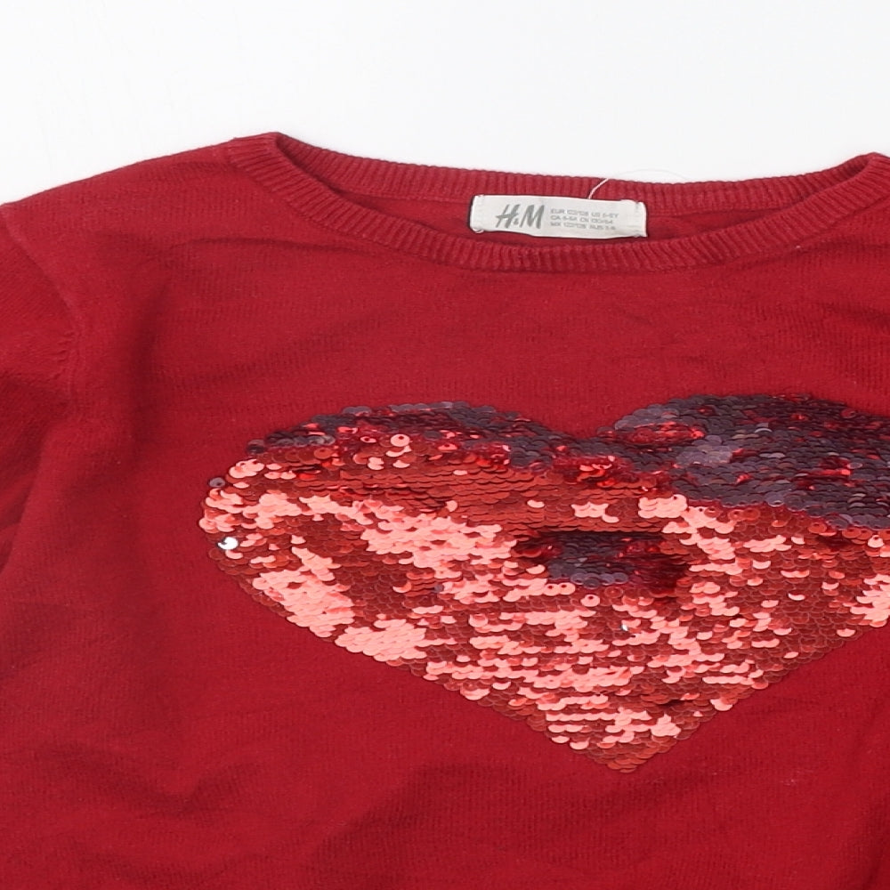 H&M Girls Red   Pullover Jumper Size 7-8 Years  - SEQUIN