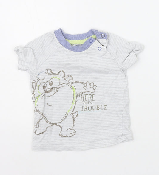 Front view of George boys’ grey striped basic t-shirt, size 6-9, months