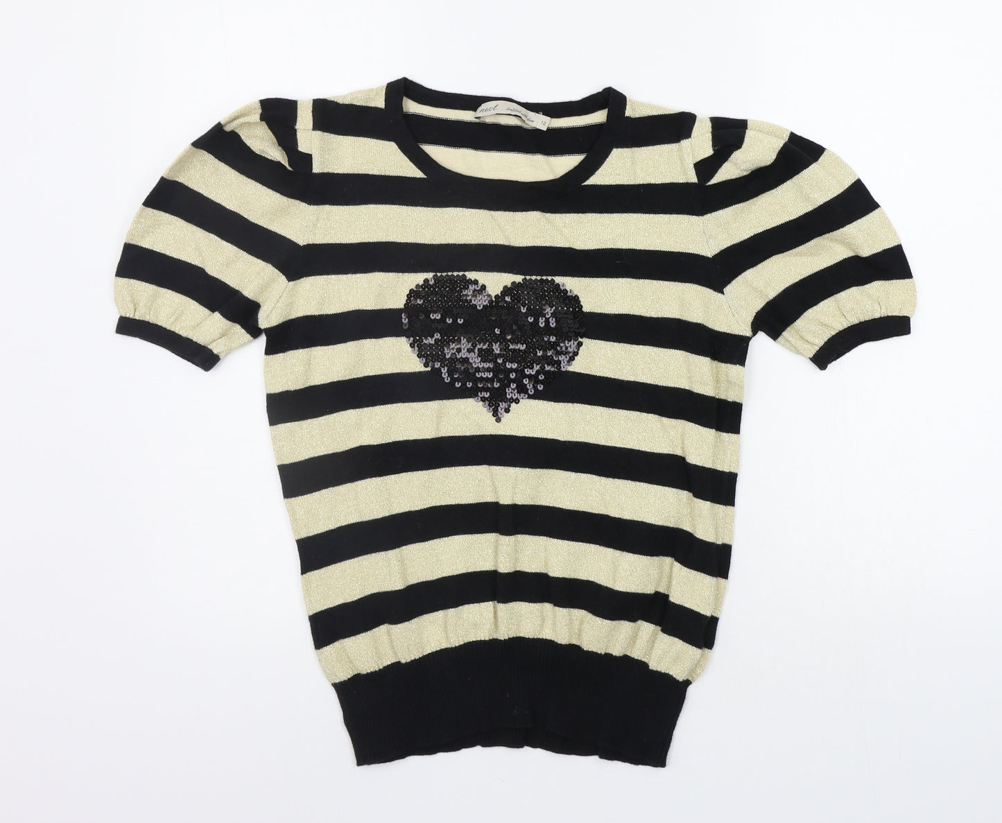 NEXT Womens Beige Striped  Henley Jumper Size 12  - SEQUIN
