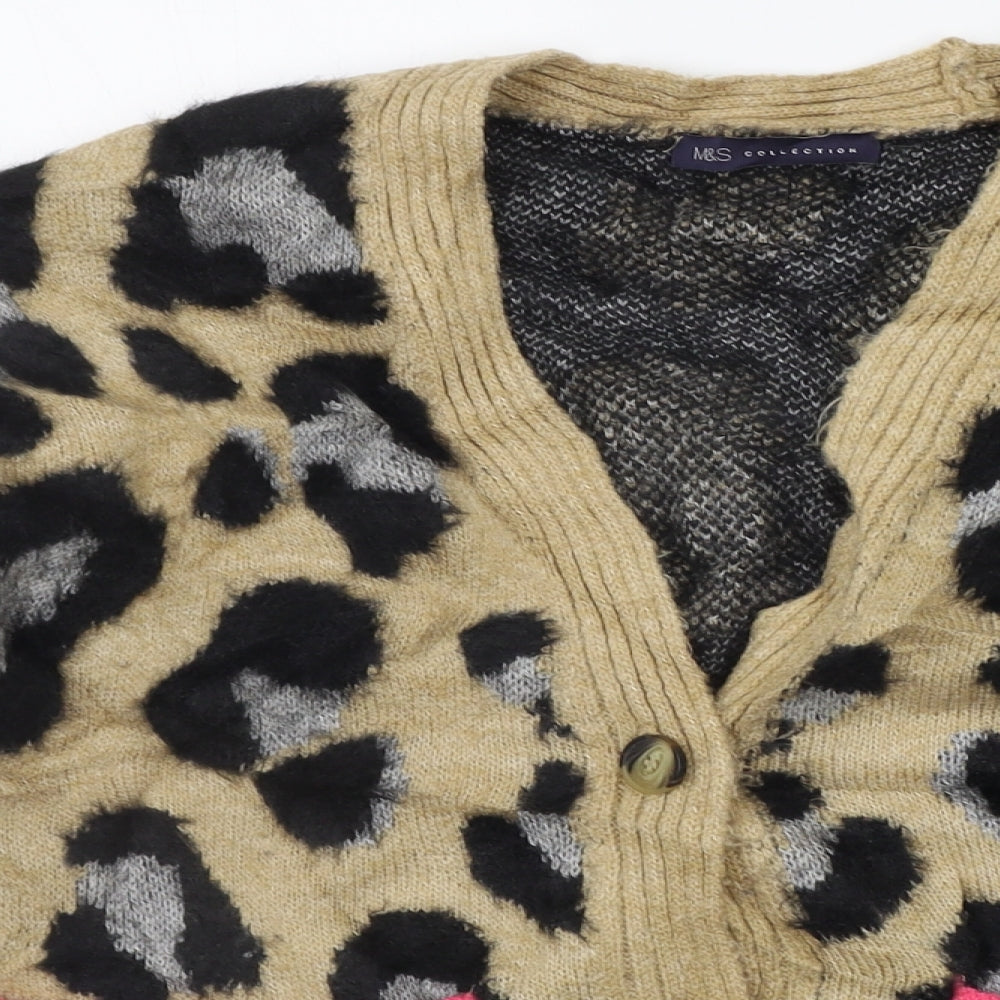 Marks and Spencer Womens Beige Animal Print  Cardigan Jumper Size S