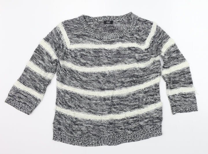 F&F Womens Grey Striped Pullover Jumper Size 12