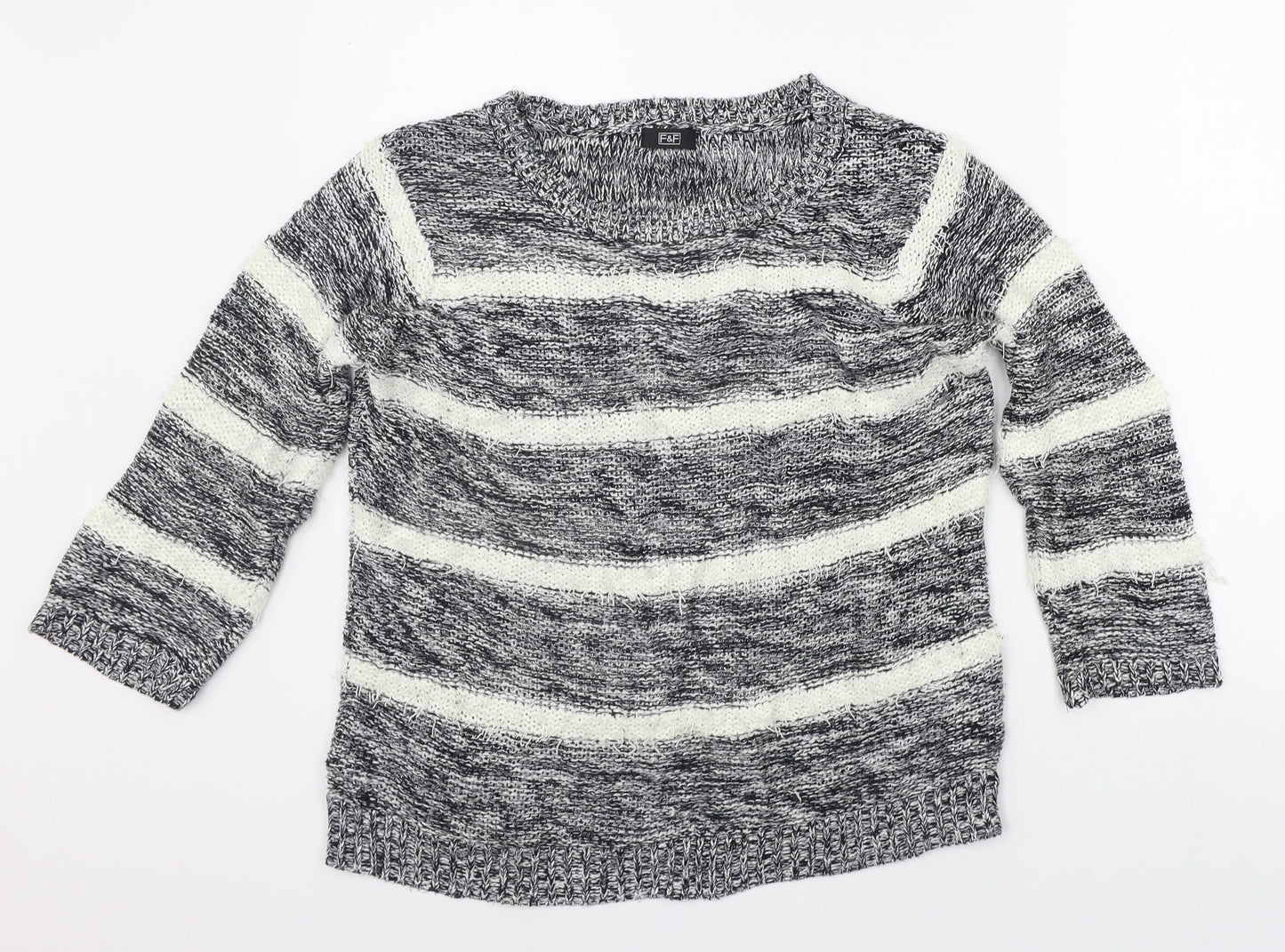F&F Womens Grey Striped  Pullover Jumper Size 12