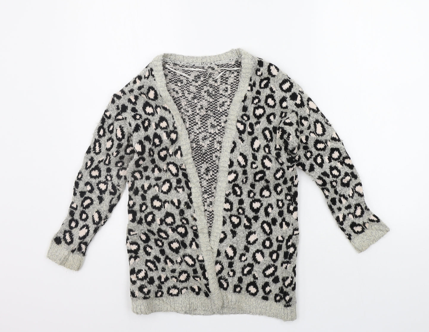 George Girls Grey Animal Print  Cardigan Jumper Size 7-8 Years