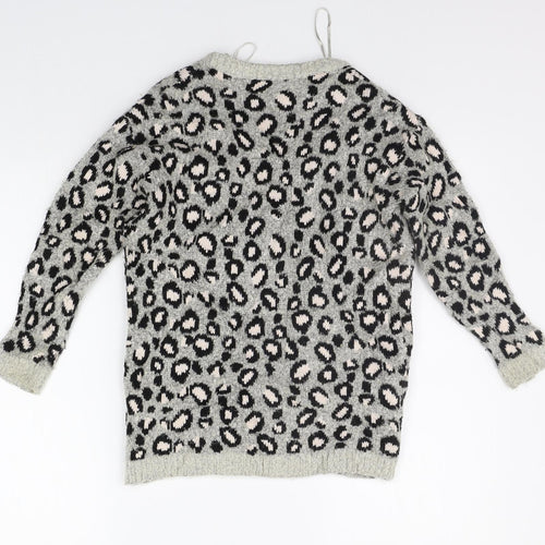 George Girls Grey Animal Print  Cardigan Jumper Size 7-8 Years