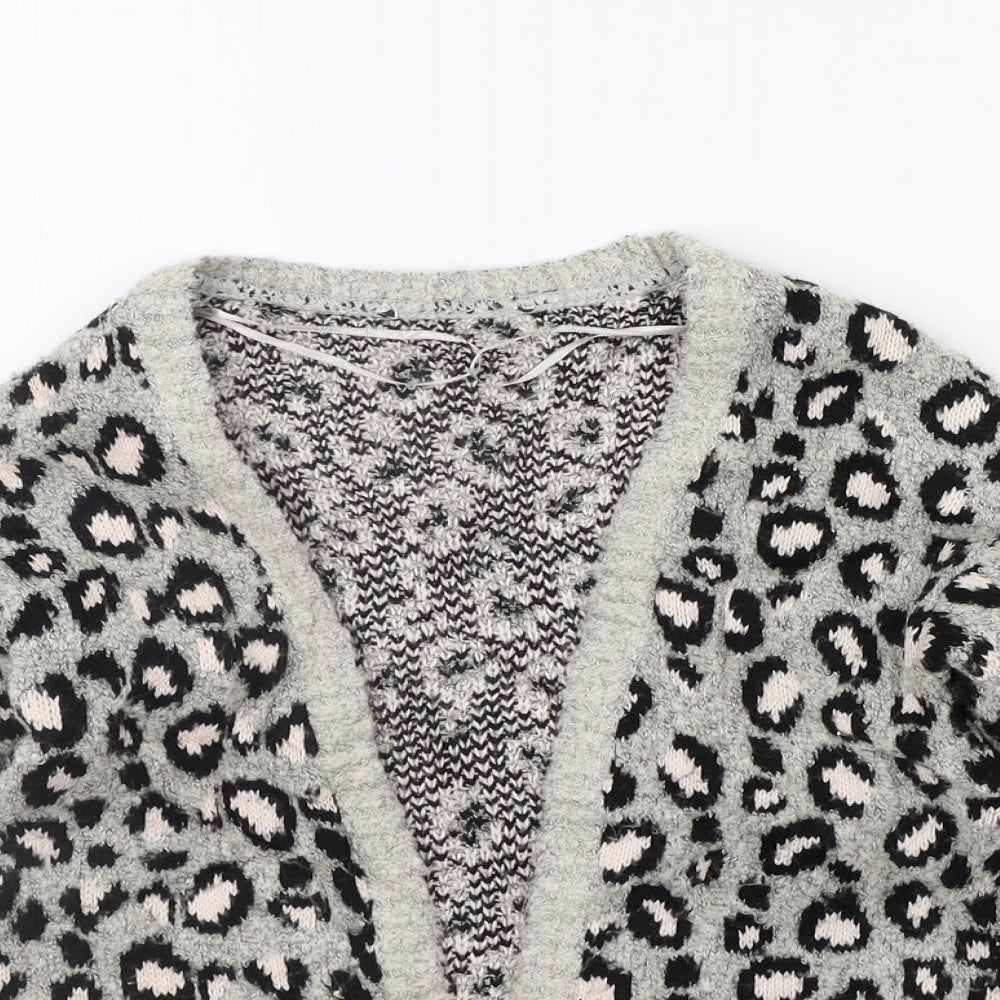 George Girls Grey Animal Print  Cardigan Jumper Size 7-8 Years