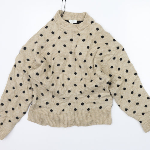 H&M Womens Beige Polka Dot  Pullover Jumper Size XS