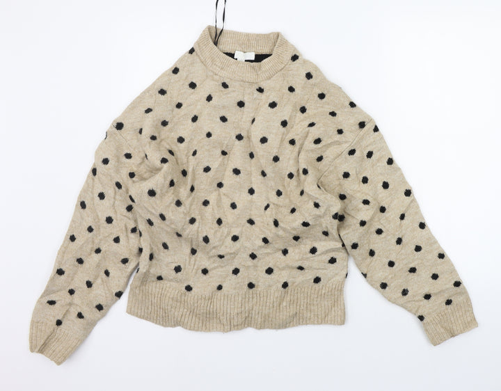 H&M Womens Beige Polka Dot  Pullover Jumper Size XS