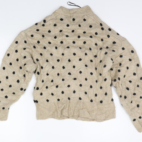H&M Womens Beige Polka Dot  Pullover Jumper Size XS