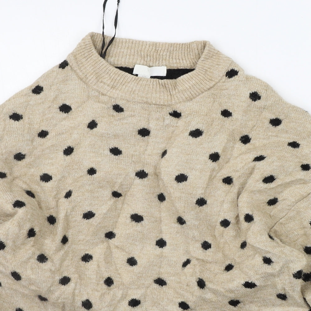 H&M Womens Beige Polka Dot  Pullover Jumper Size XS