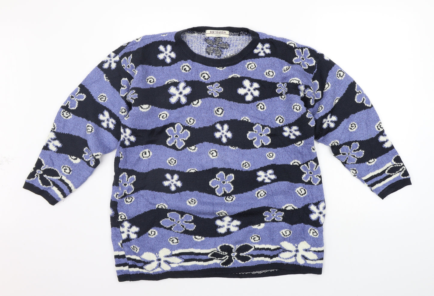 Richards Womens Blue Floral  Pullover Jumper Size L