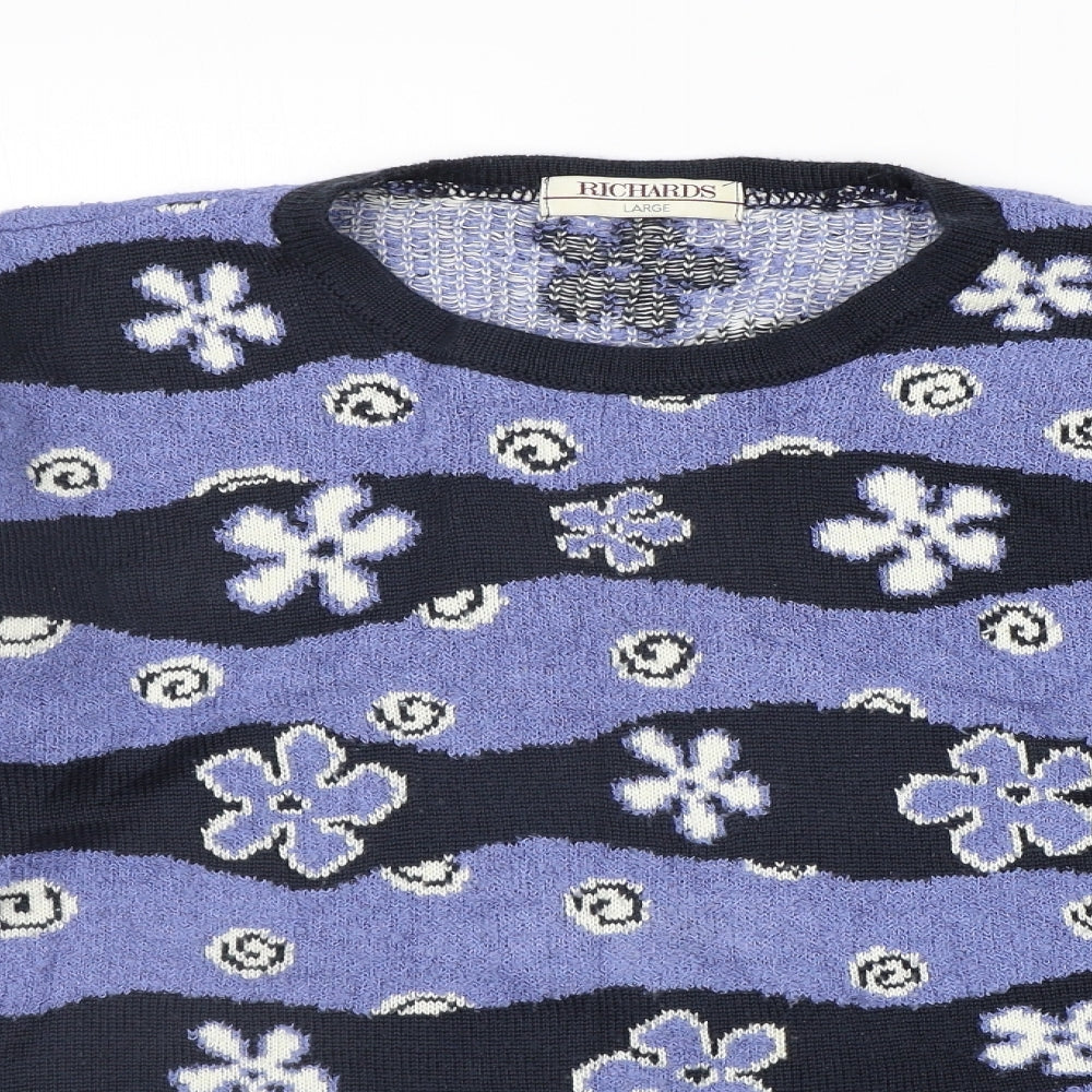 Richards Womens Blue Floral  Pullover Jumper Size L