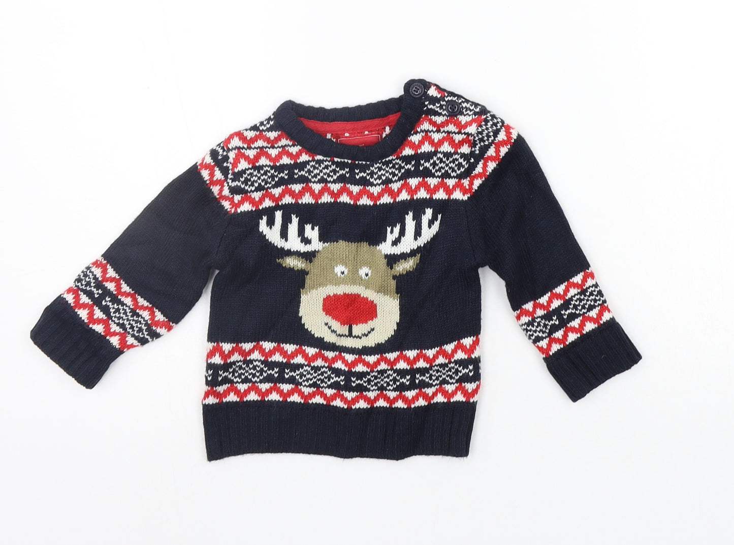 Earlydays Girls Blue Geometric  Pullover Jumper Size 3-6 Months  - Raindeer