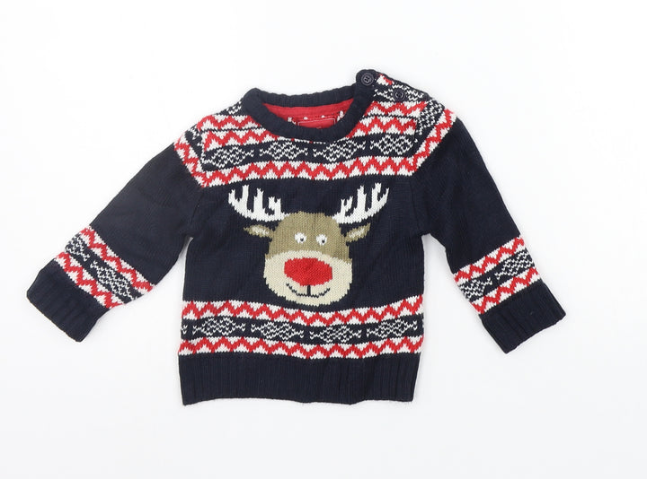 Earlydays Girls Blue Geometric  Pullover Jumper Size 3-6 Months  - Raindeer