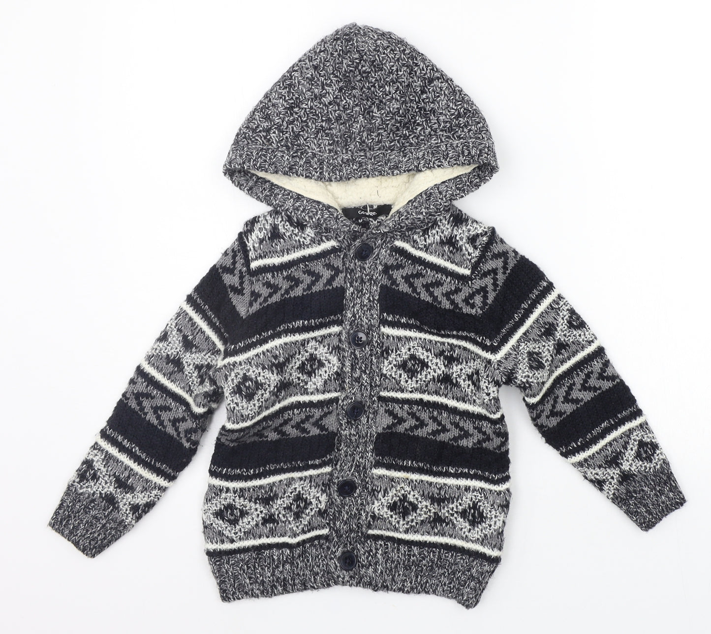 George Boys Green Geometric  Cardigan Hoodie Size 3-4 Years