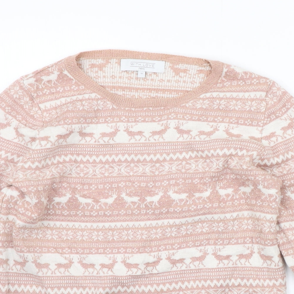 NEXT Womens Beige Geometric  Pullover Jumper Size 12  - ANIMALS