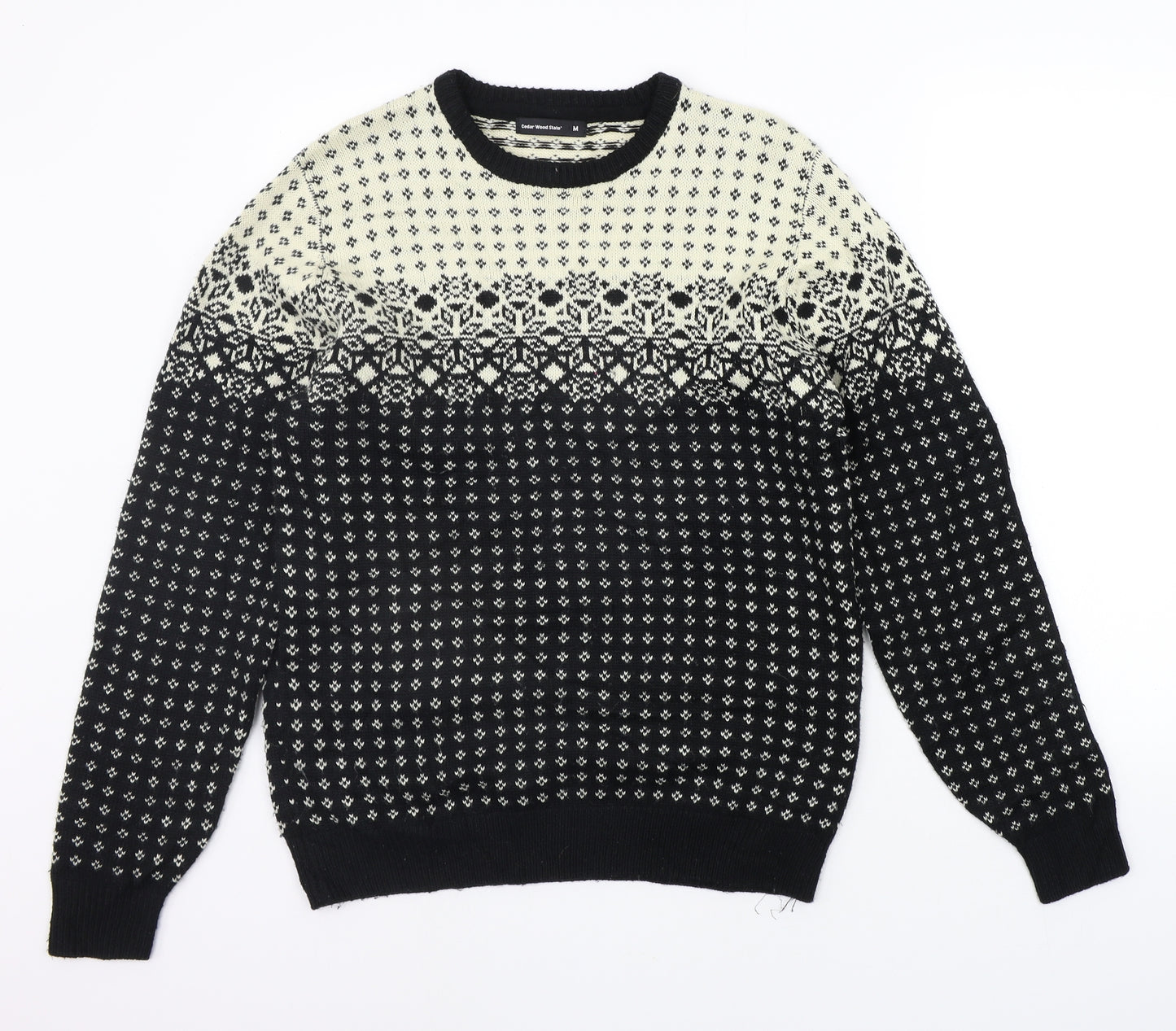 Cedar Wood State Mens Black Geometric  Pullover Jumper Size M