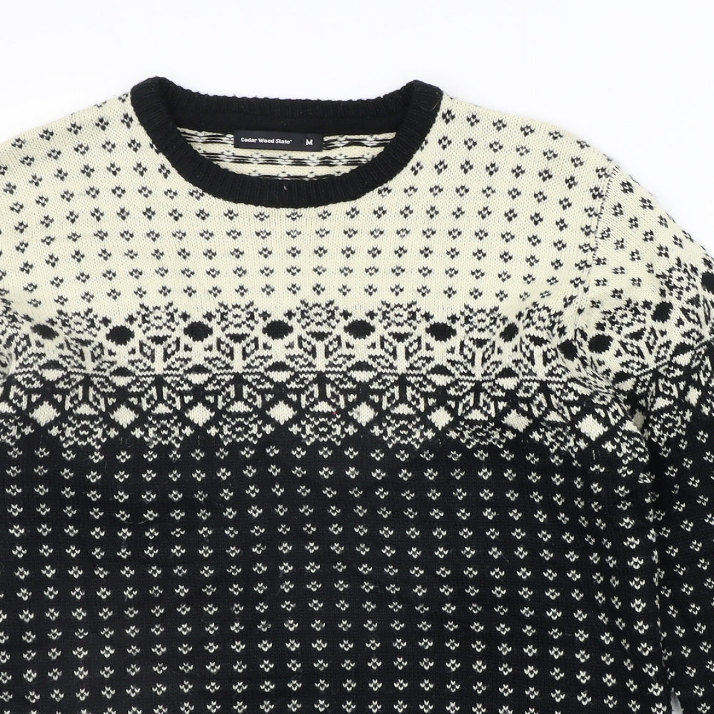 Cedar Wood State Mens Black Geometric  Pullover Jumper Size M