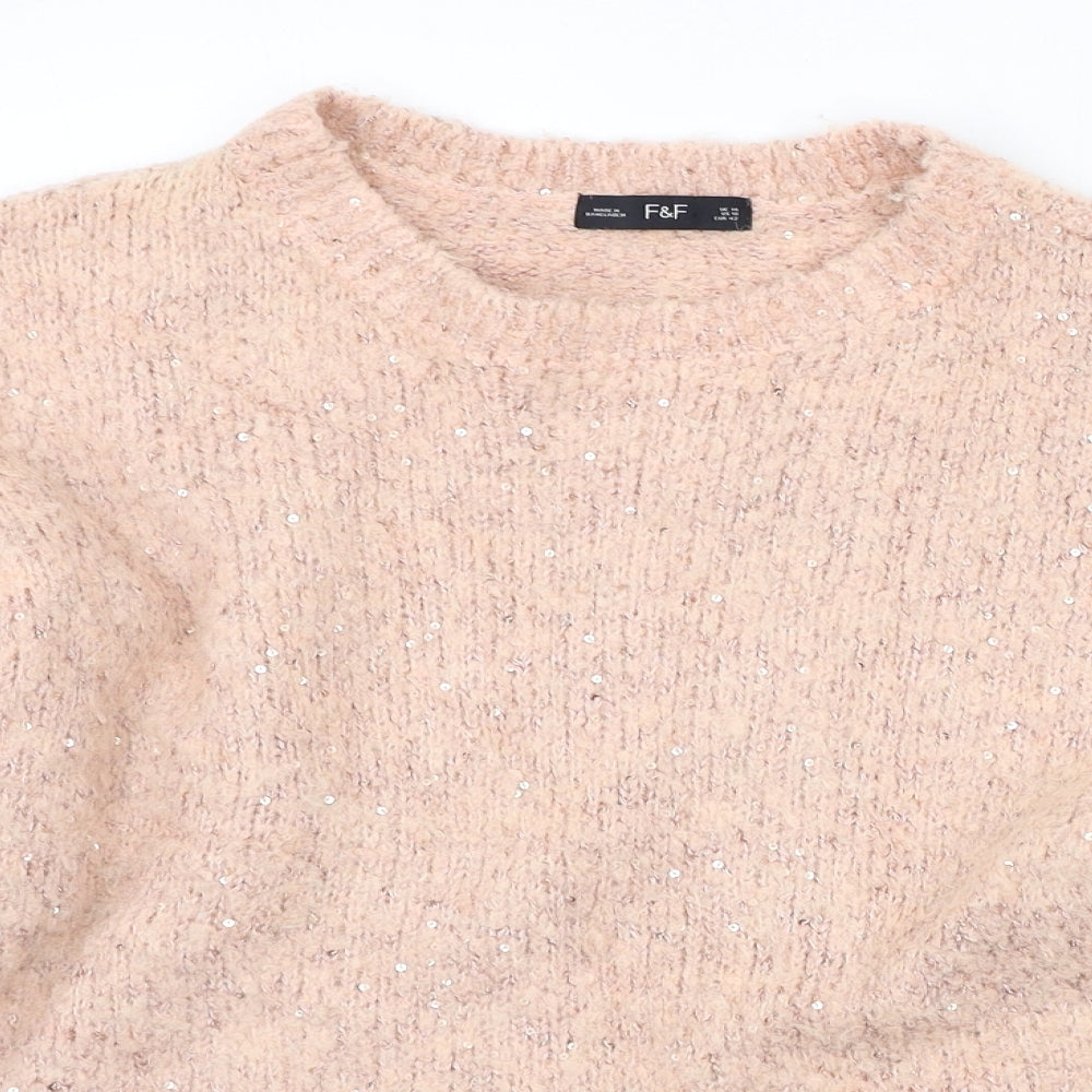 F&F Womens Beige   Pullover Jumper Size 14  - SEQUIN