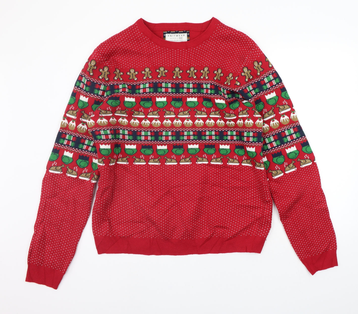 F&F Mens Red Geometric  Pullover Jumper Size XL  - CHRISTMAS