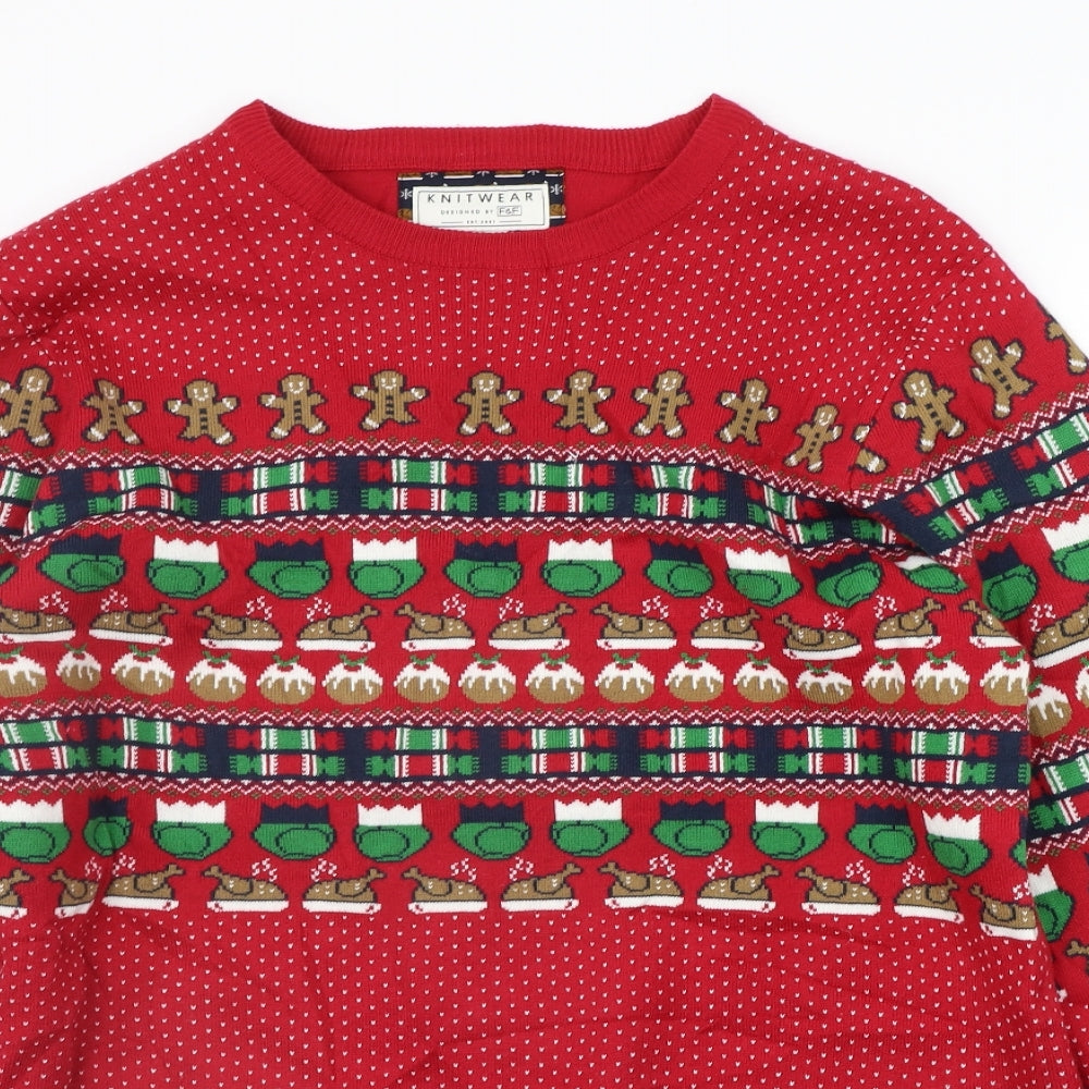 F&F Mens Red Geometric  Pullover Jumper Size XL  - CHRISTMAS