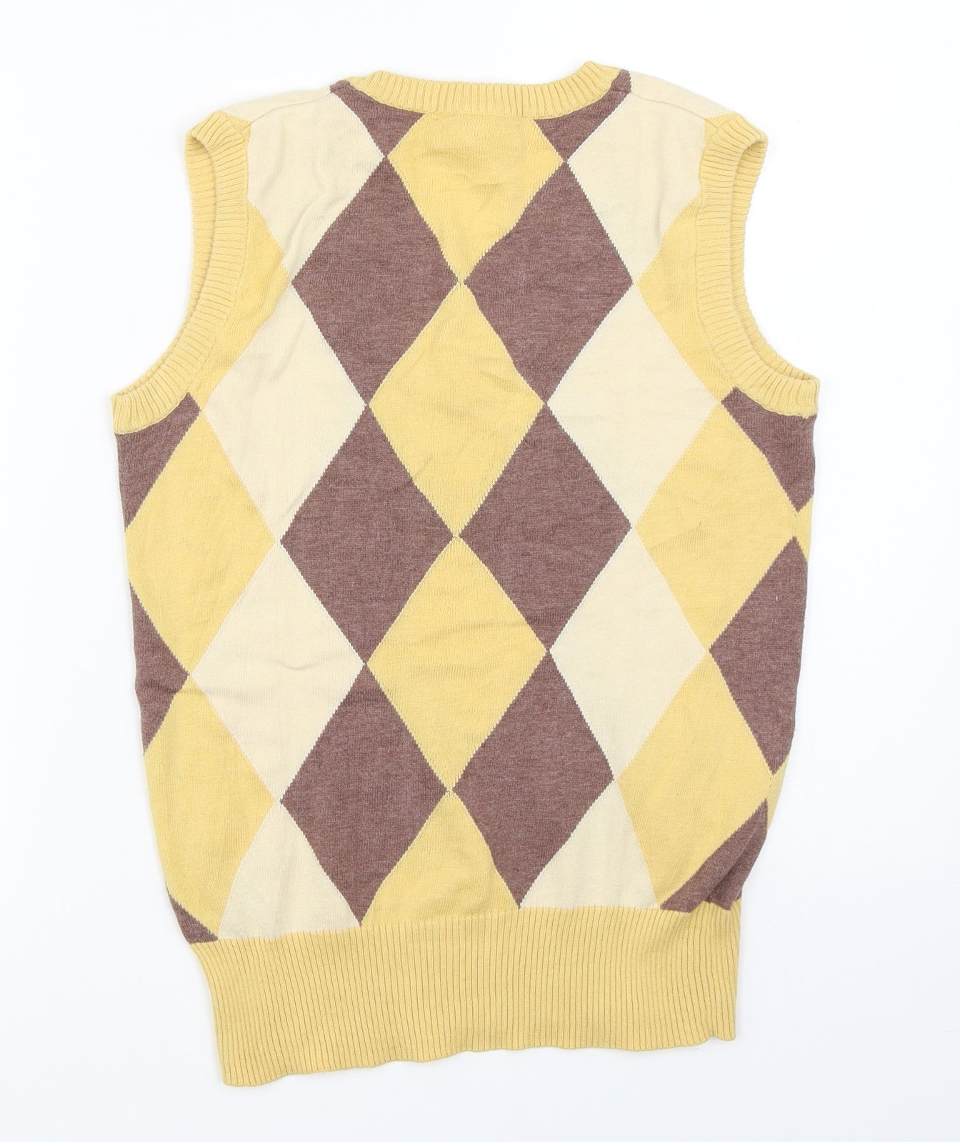 Fred Perry Womens Yellow Argyle/Diamond  Vest Jumper Size 10