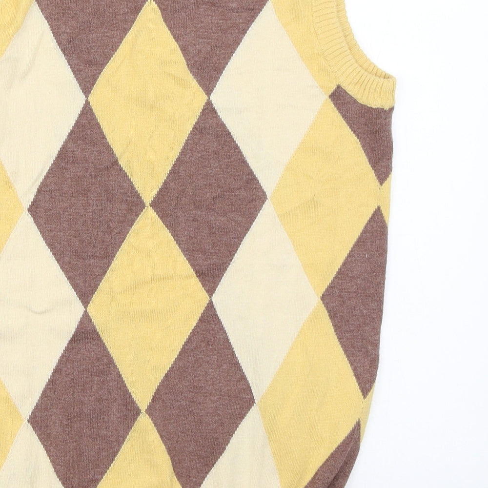 Fred Perry Womens Yellow Argyle/Diamond  Vest Jumper Size 10
