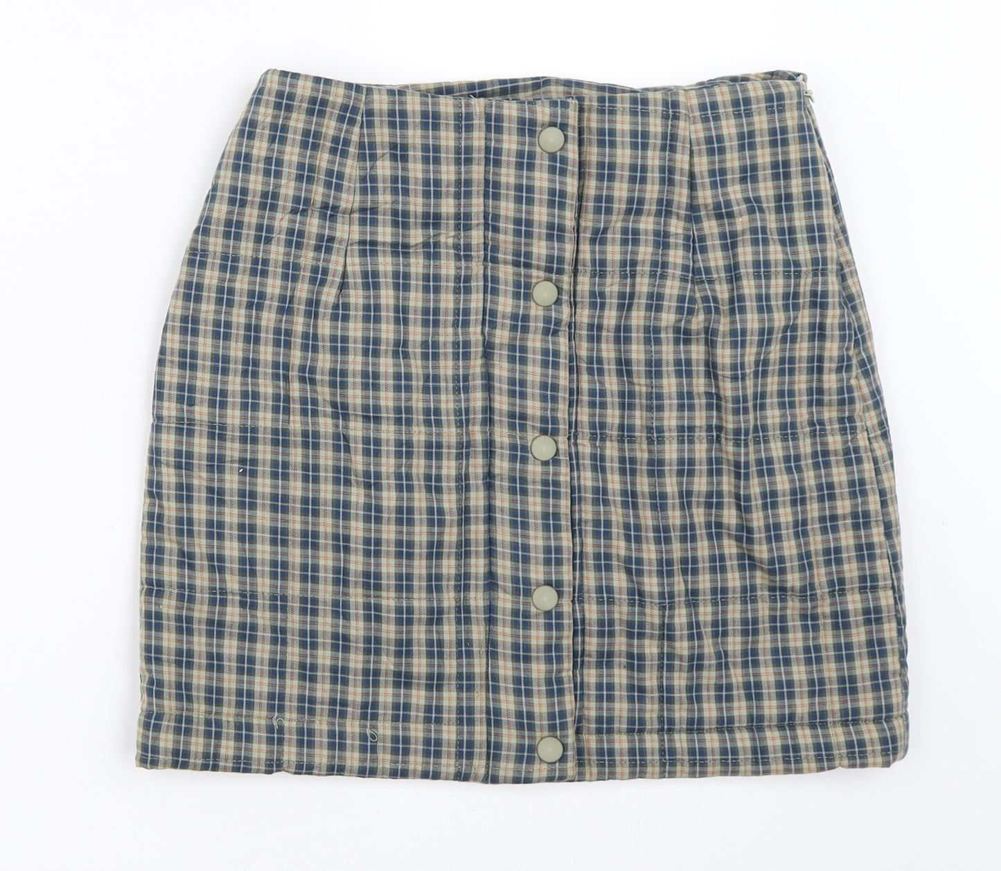 Preworn Womens Blue Check  Mini Skirt Size 26 in