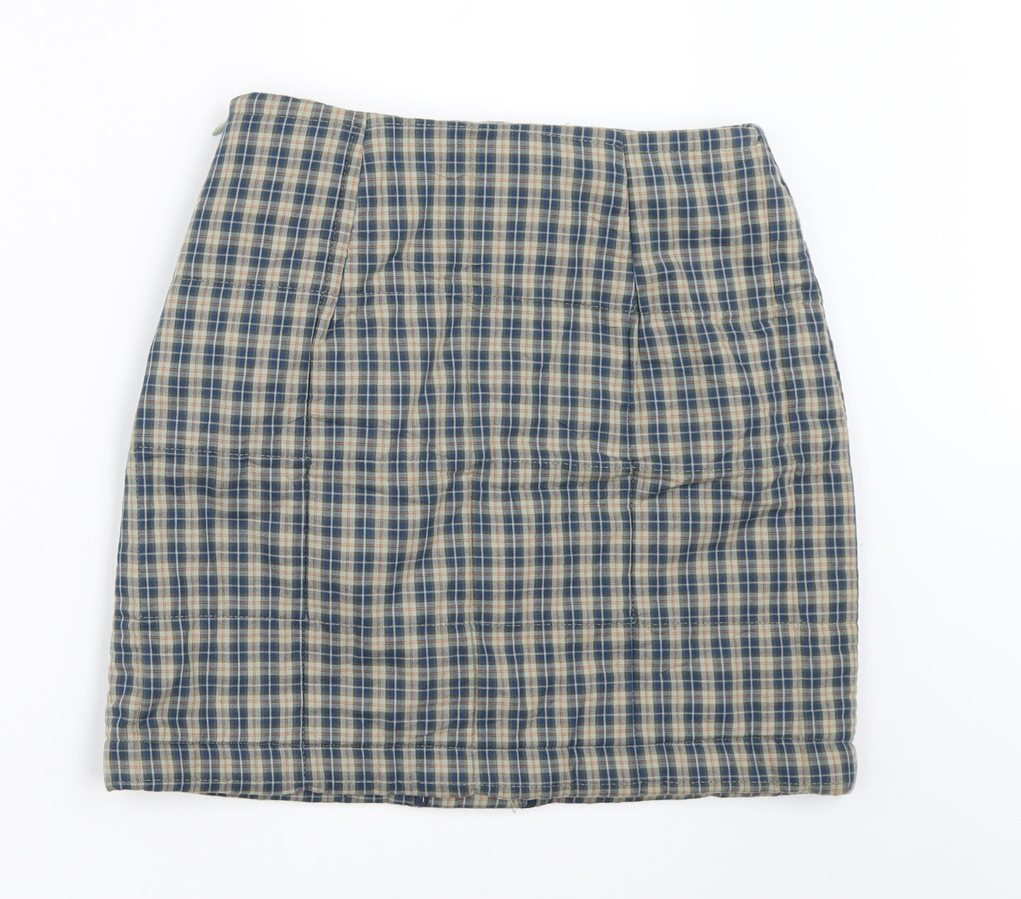 Preworn Womens Blue Check  Mini Skirt Size 26 in
