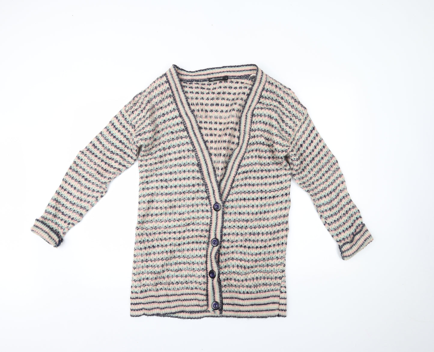 Internacionale Womens Multicoloured Striped  Cardigan Jumper Size L