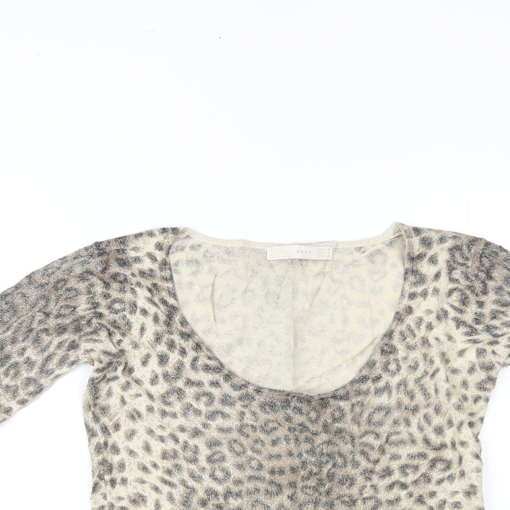 Zara Womens Brown Animal Print  Basic Blouse Size M