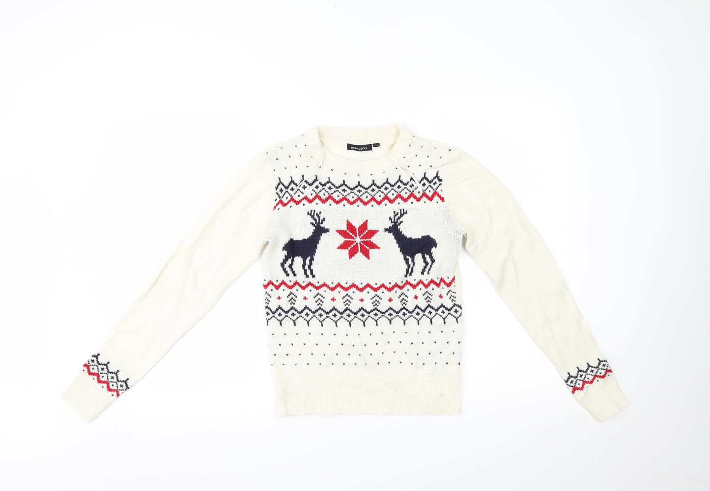 Brave Soul Womens Multicoloured Fair Isle  Pullover Jumper Size S  - christmas
