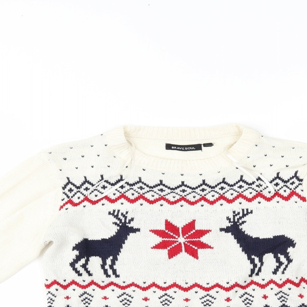 Brave Soul Womens Multicoloured Fair Isle  Pullover Jumper Size S  - christmas