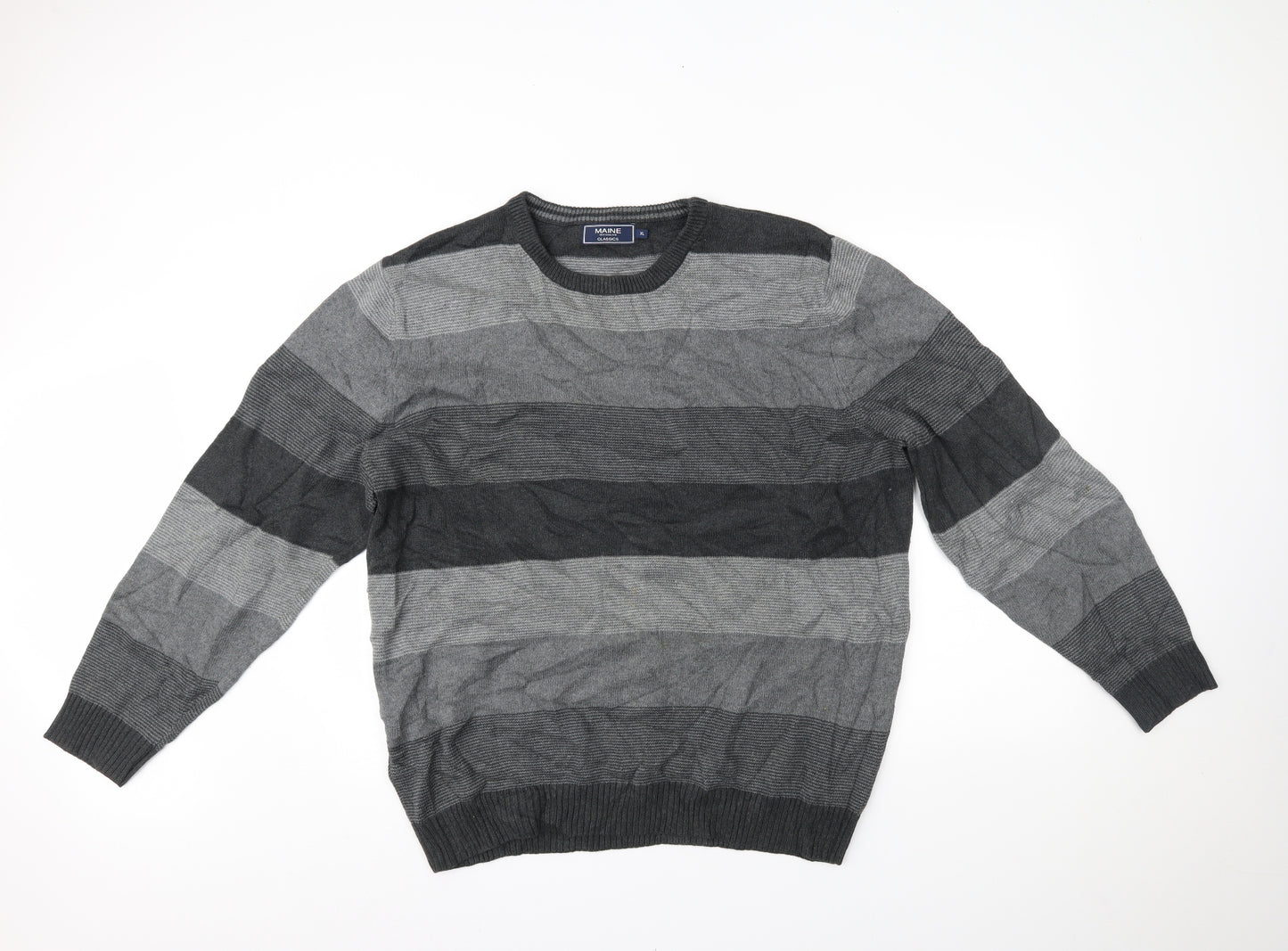 Maine New England Mens Grey Striped  Pullover Jumper Size XL