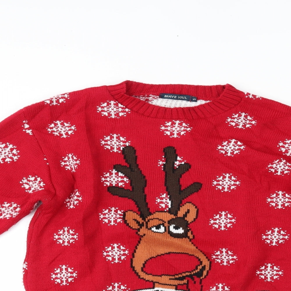 Brave Soul Womens Red   Pullover Jumper Size S  - christmas