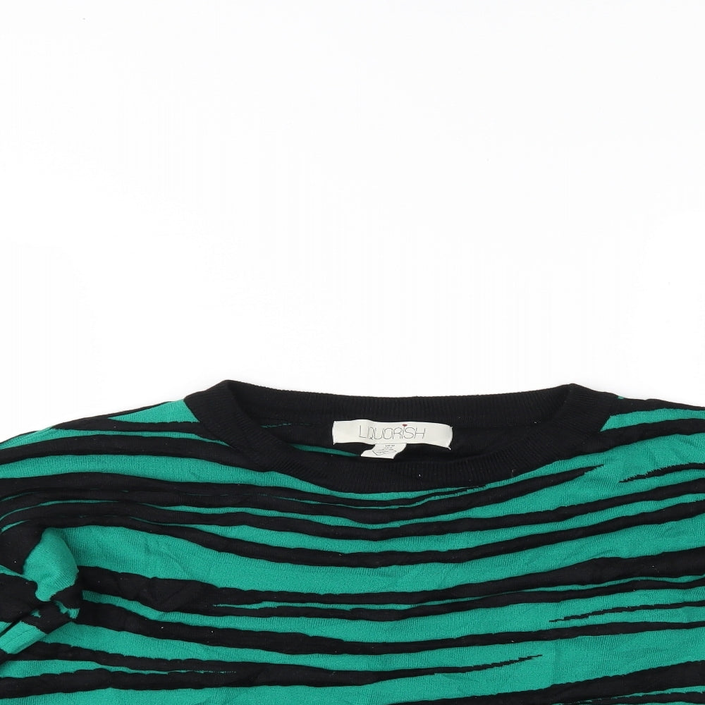 Liquorish  Womens Green Animal Print  Henley Jumper Size M