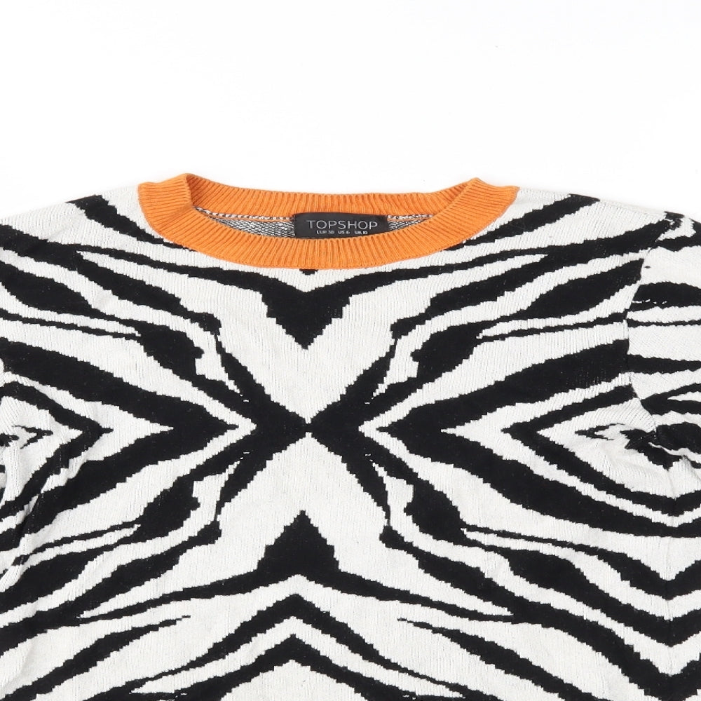 Topshop Womens Multicoloured Animal Print  Henley Jumper Size 10