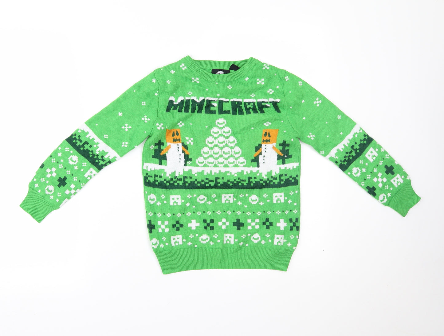Jinx Boys Green Fair Isle  Pullover Jumper Size 7-8 Years  - Minecraft