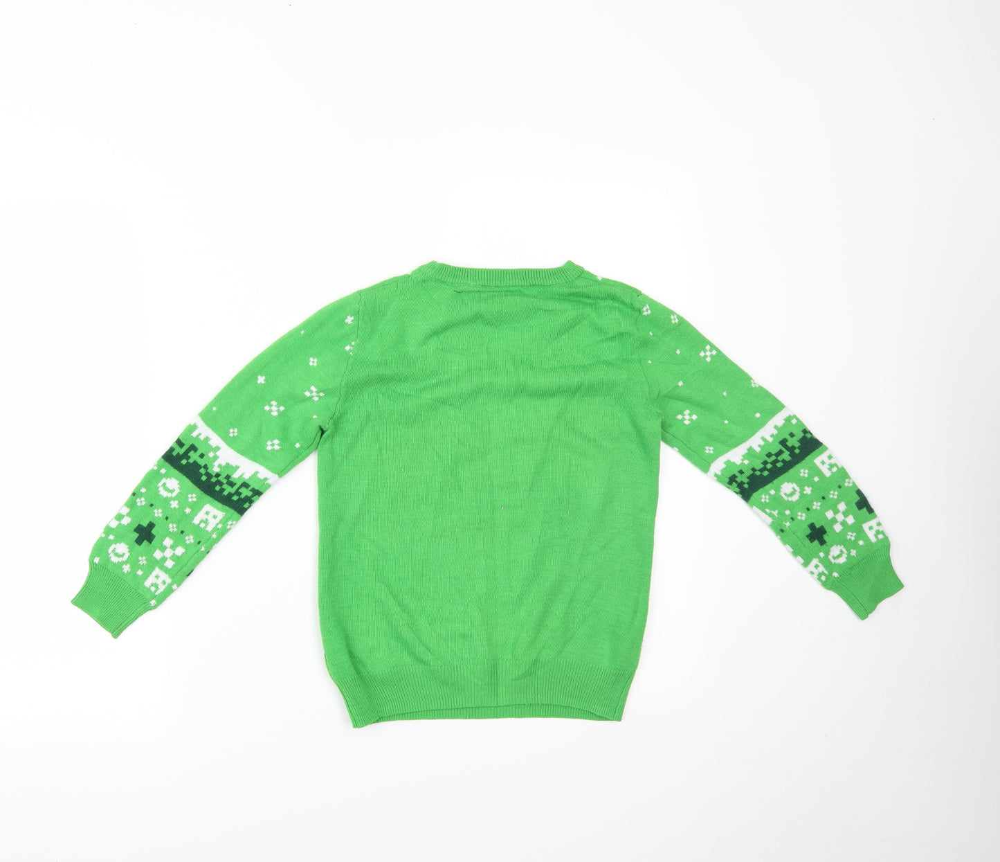 Jinx Boys Green Fair Isle  Pullover Jumper Size 7-8 Years  - Minecraft