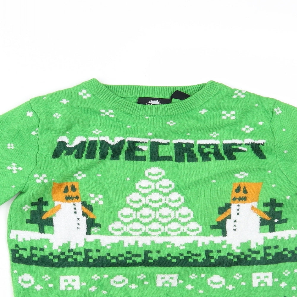 Jinx Boys Green Fair Isle  Pullover Jumper Size 7-8 Years  - Minecraft