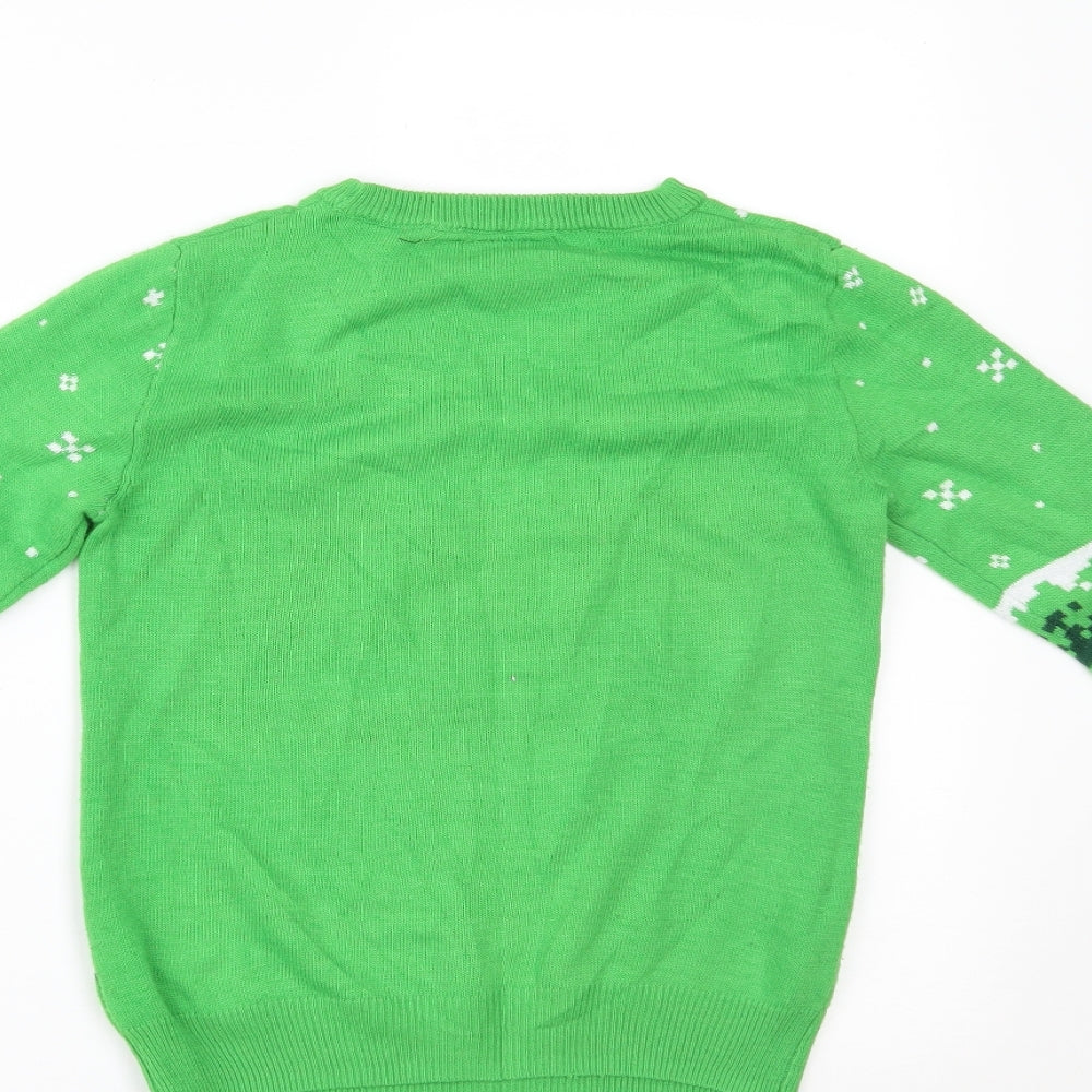 Jinx Boys Green Fair Isle  Pullover Jumper Size 7-8 Years  - Minecraft