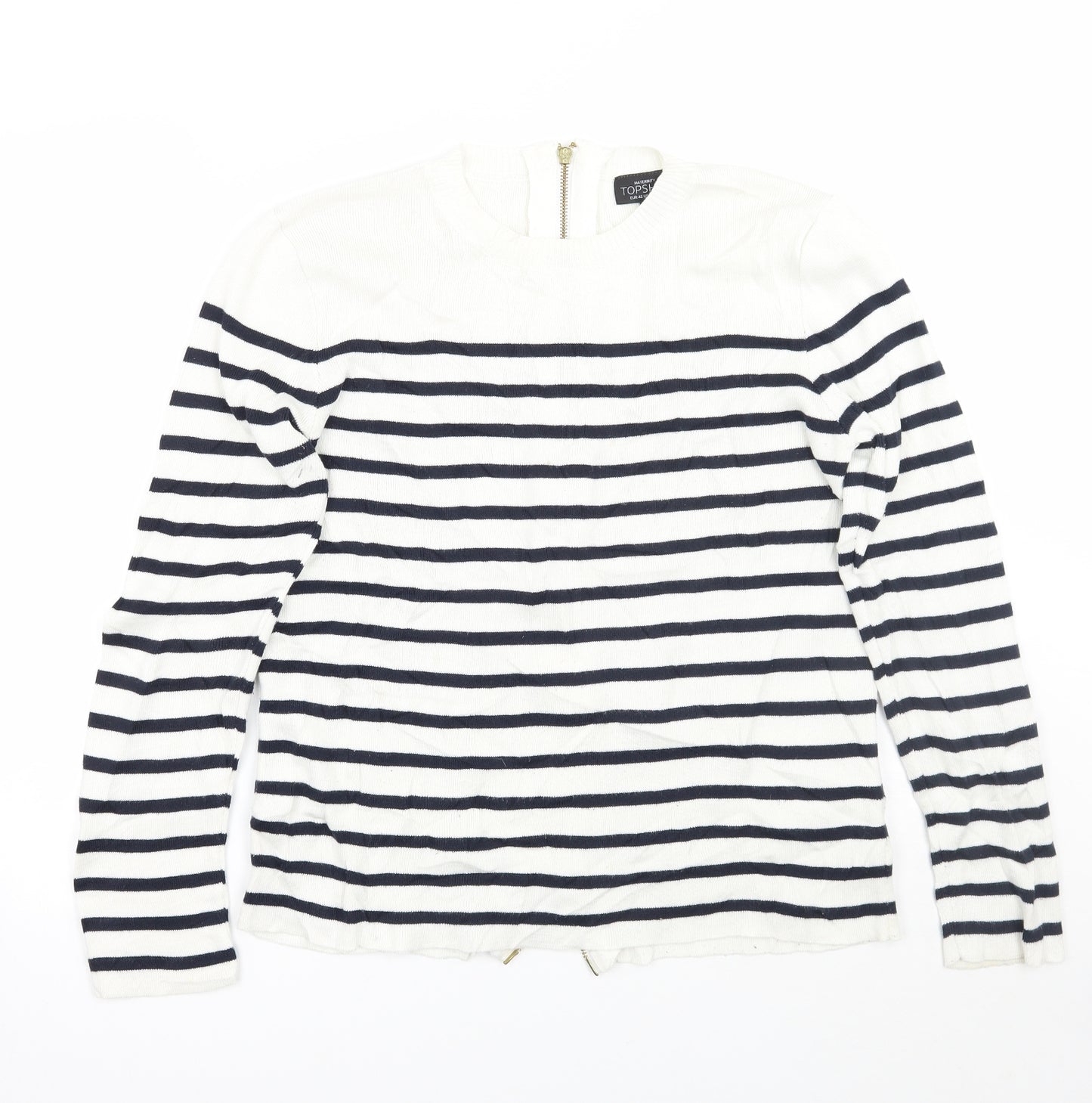 Topshop Womens White Striped  Pullover Jumper Size 14