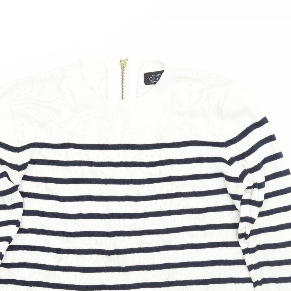 Topshop Womens White Striped  Pullover Jumper Size 14