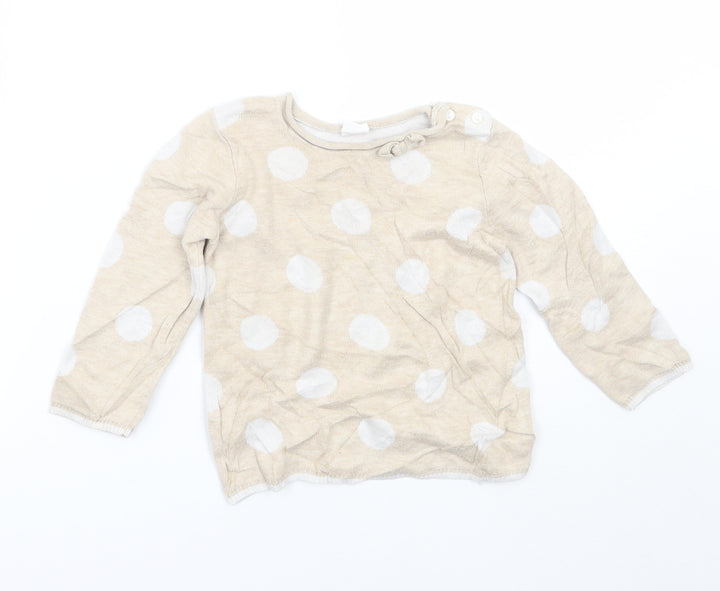 H&M Girls Beige Polka Dot  Pullover Jumper Size 9-12 Months