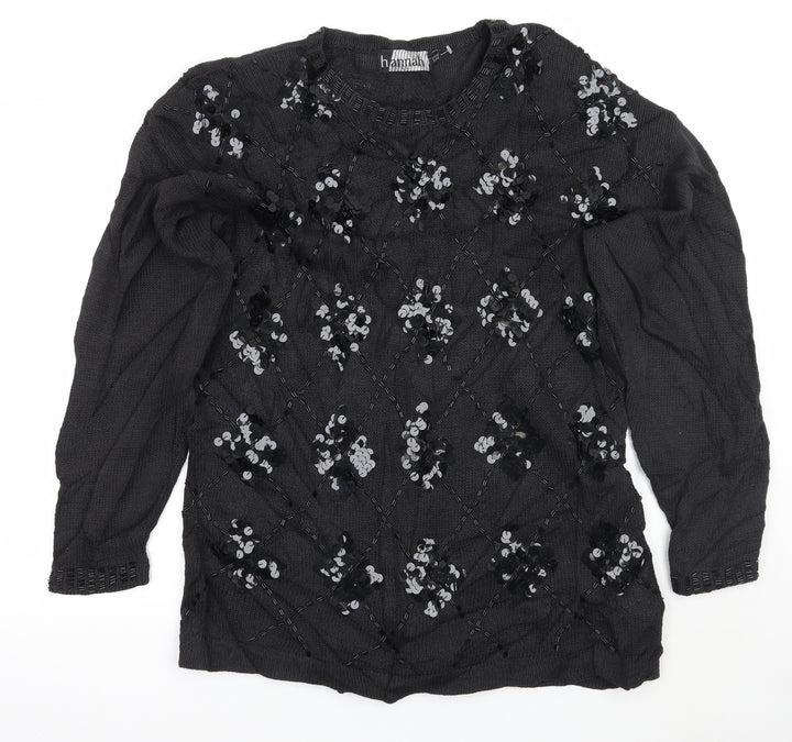 HANNAH Womens Black Pullover Jumper One Size