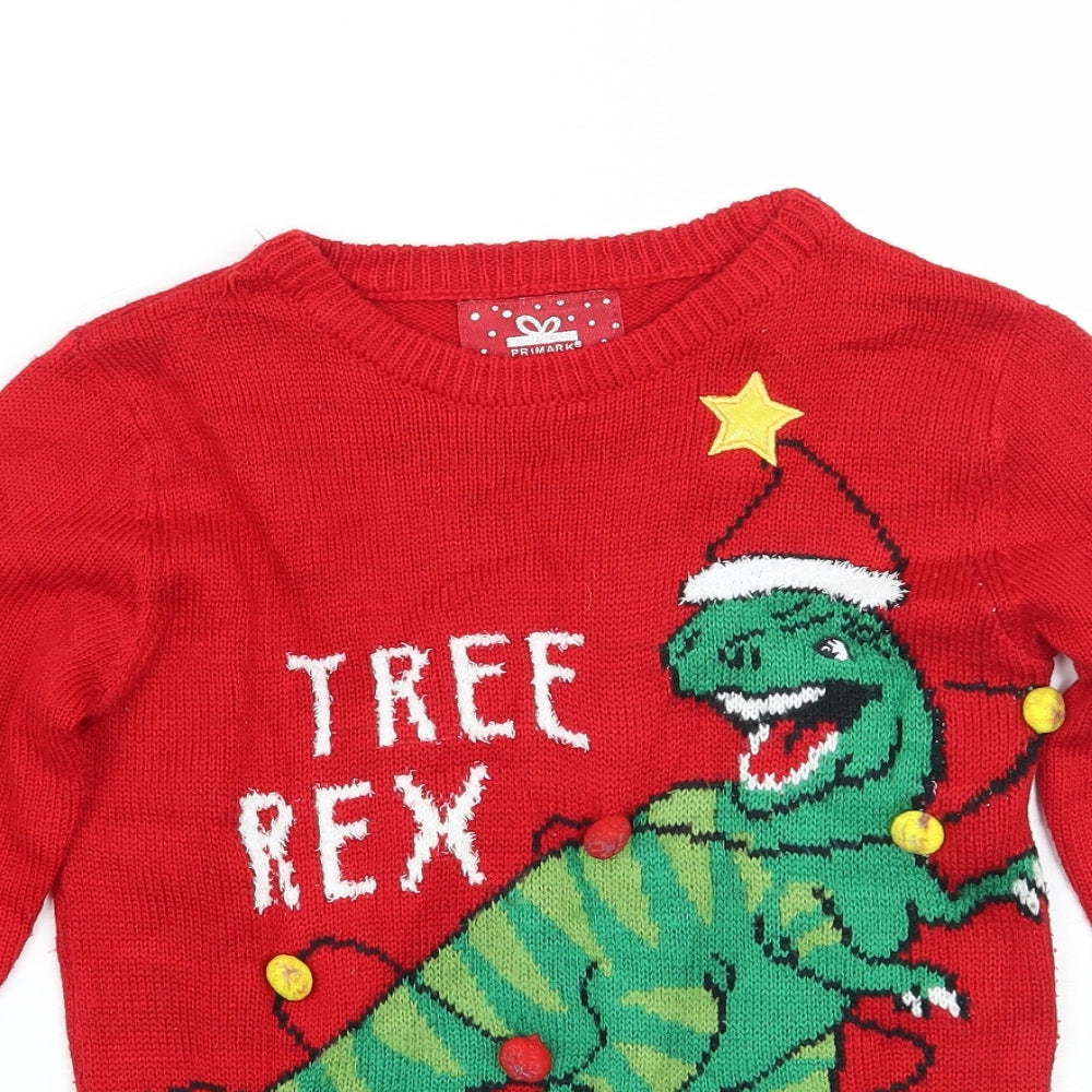 Primark Girls Red   Pullover Jumper Size 5-6 Years  - Christmas