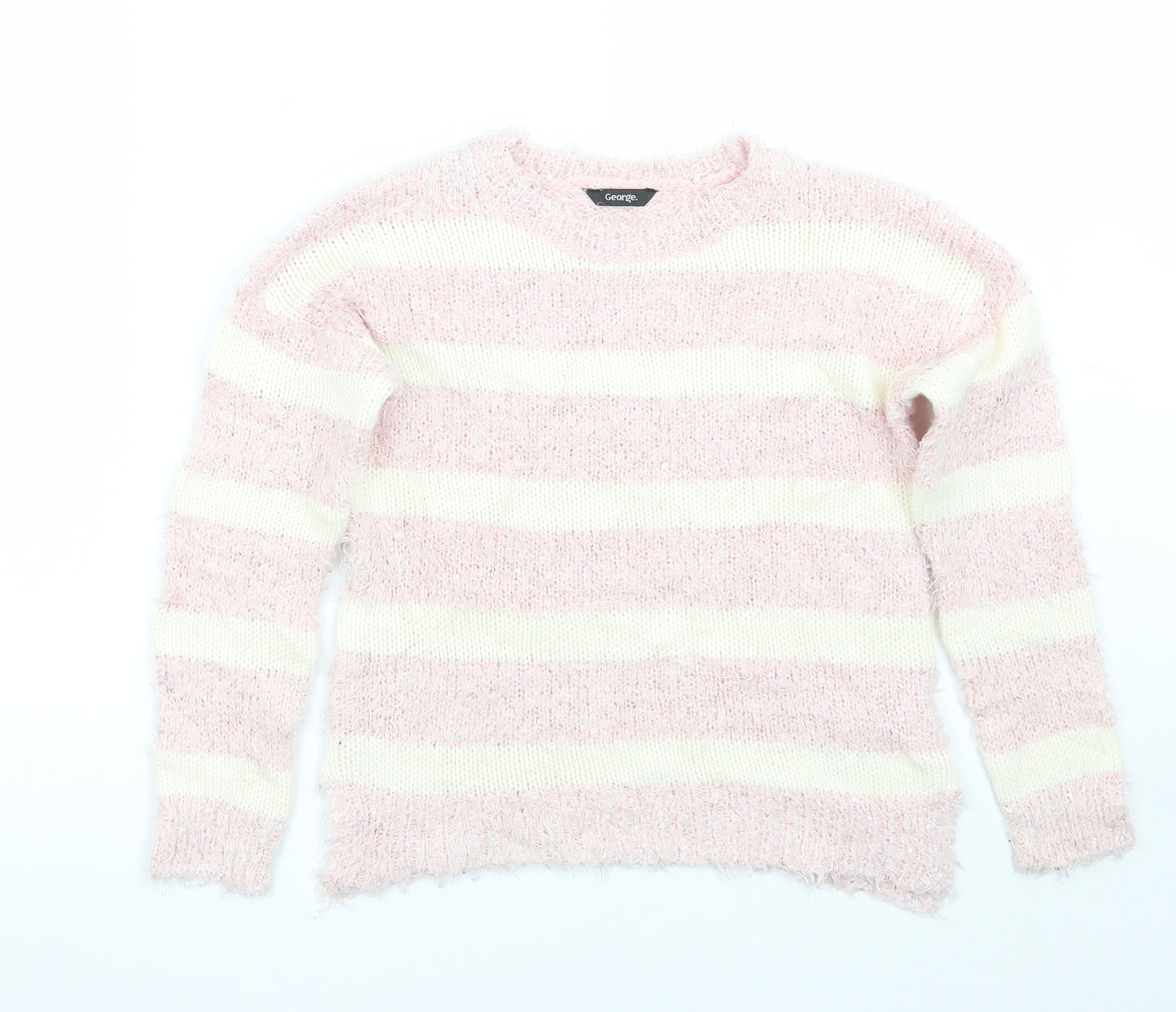 George Girls Pink Striped  Pullover Jumper Size 8-9 Years