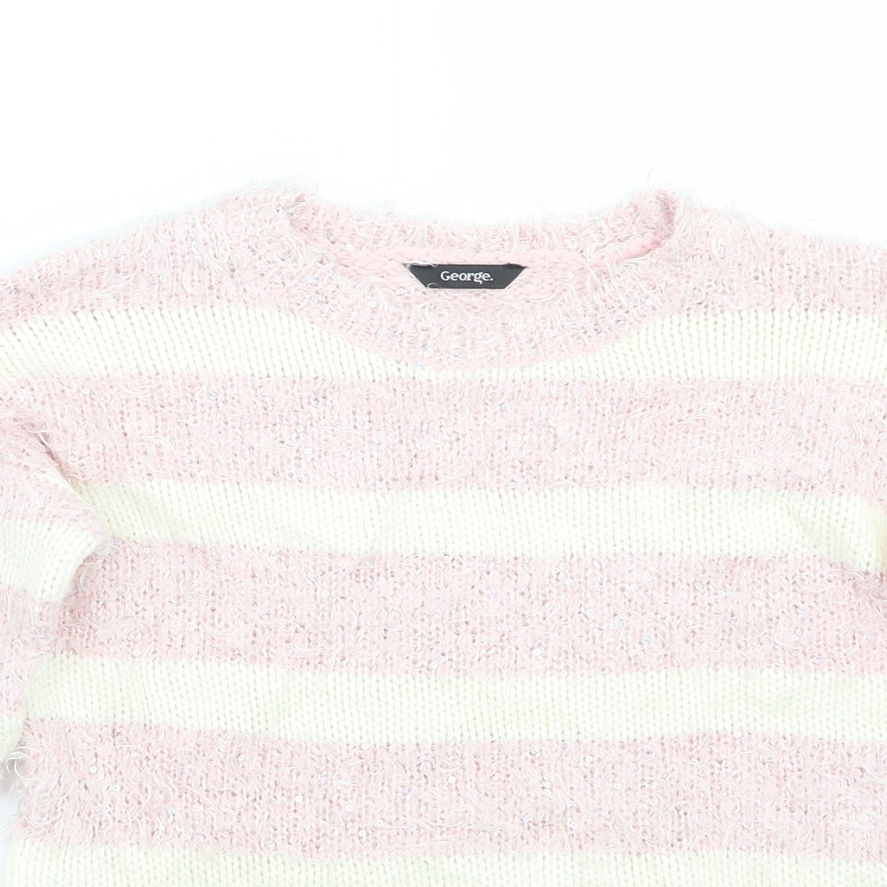 George Girls Pink Striped  Pullover Jumper Size 8-9 Years