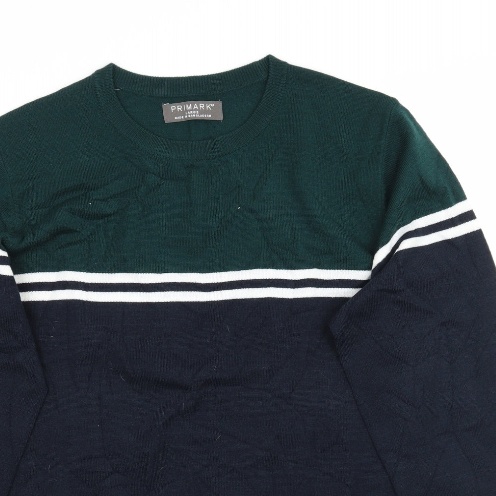 Primark Mens Blue Striped  Pullover Jumper Size L