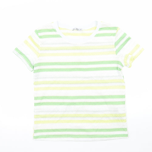 Zara Womens White Striped  Basic T-Shirt Size L
