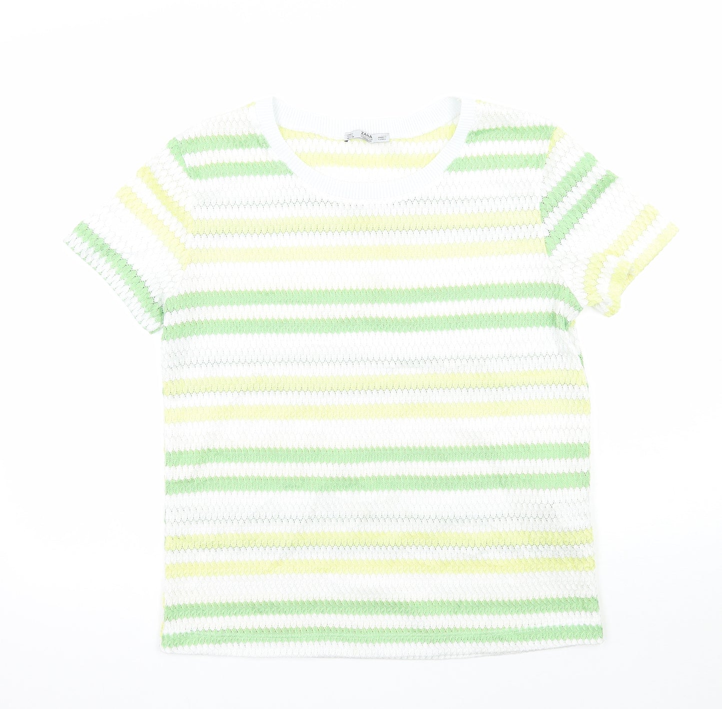 Zara Womens White Striped  Basic T-Shirt Size L